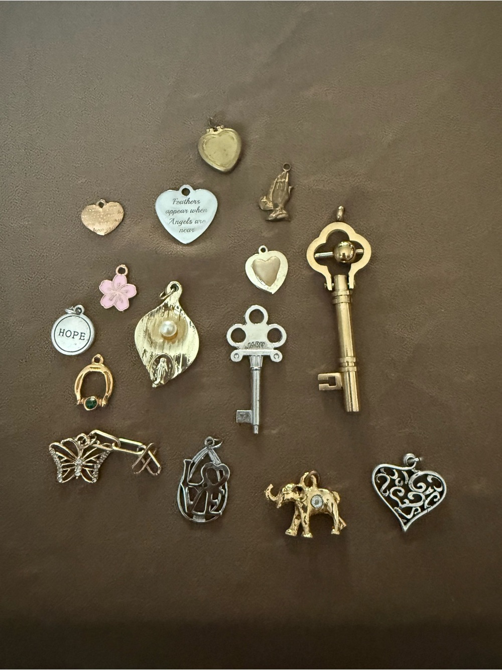 Mixed Metal Heart & Key Charms - Gold and Silver Accent Set